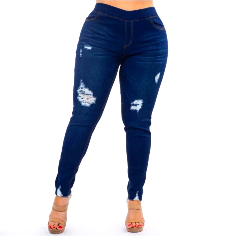 Women pull on jeans